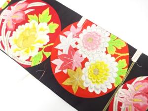 アンティーク　丸紋に菊・牡丹模様織り出し袋帯（着用可）